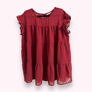 Women’s Plus Size Maroon Blood Red Chiffon Baby Doll Polka Dot Blouse Size XXL